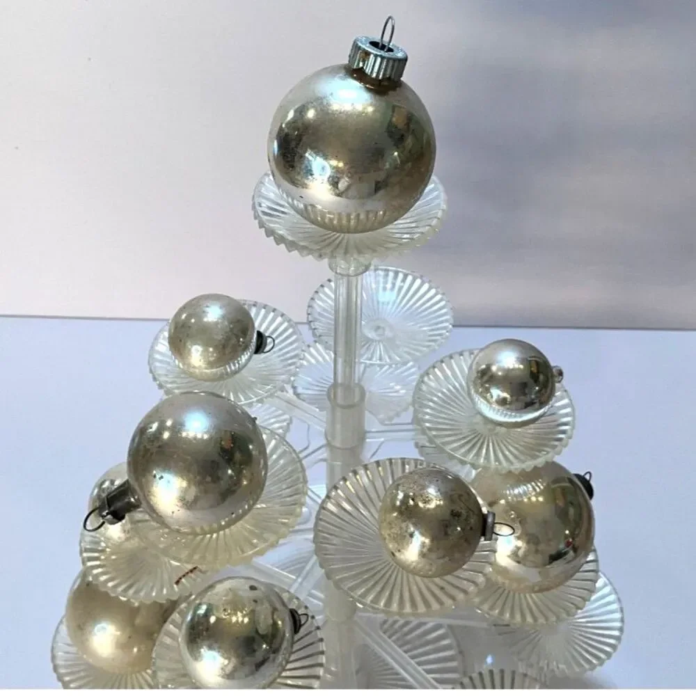 12 vintage silver Christmas balls; different sizes - Shiny Brite must see